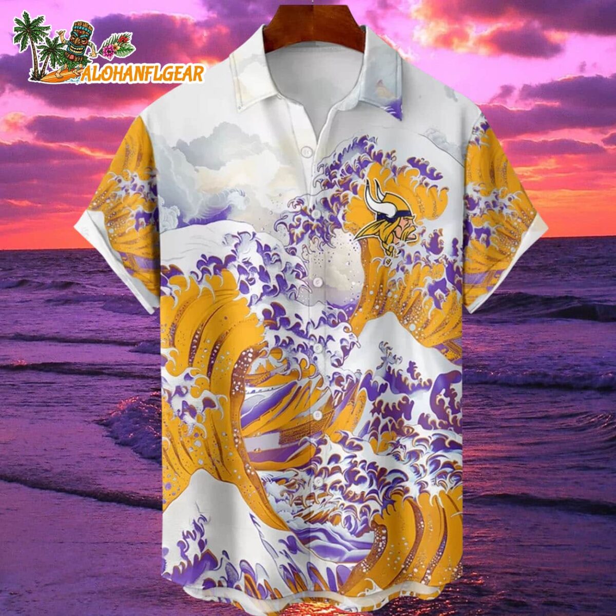 Minnesota Vikings Great Wave Hawaiian Shirt Custom Name And Number NFL Aloha Shirt 1