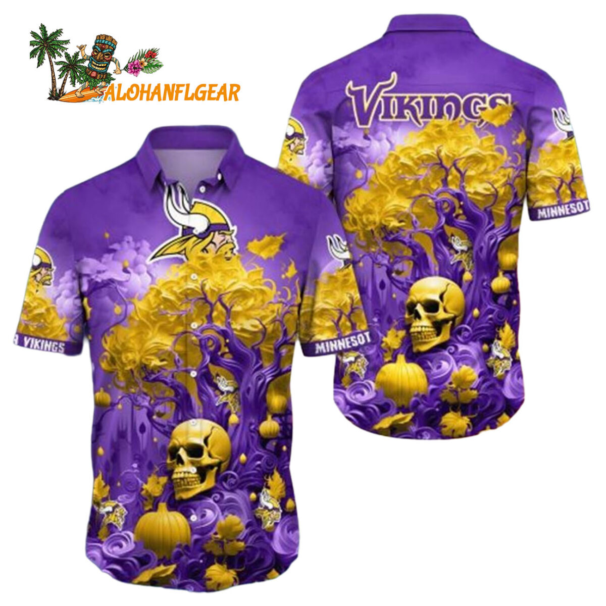 Minnesota Vikings Halloween Skull Pumpkin Minnesota Vikings Aloha Shirt 1