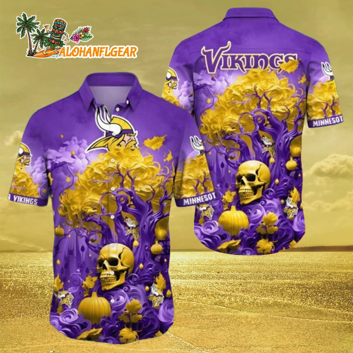 Minnesota Vikings Halloween Skull Pumpkin Minnesota Vikings Aloha Shirt 3