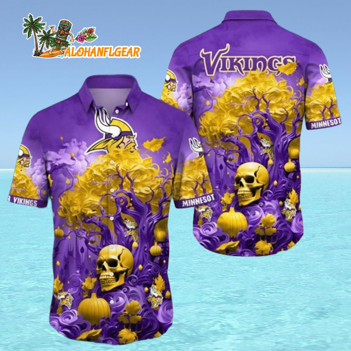 Minnesota Vikings Halloween Skull Pumpkin Minnesota Vikings Aloha Shirt 4