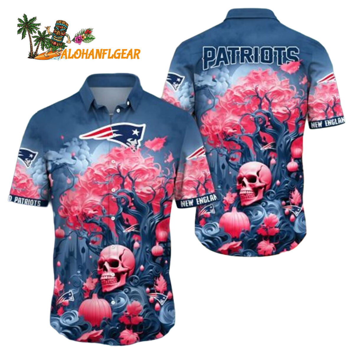 New England Patriots Halloween Skull Pumpkin New England Patriots Aloha Shirt 1
