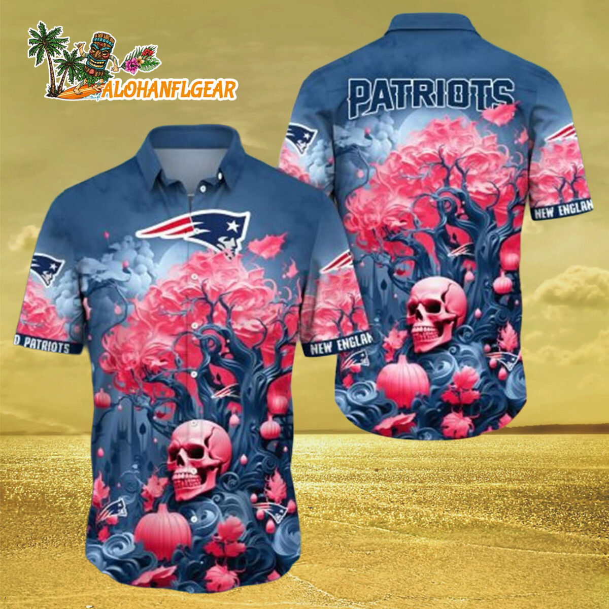 New England Patriots Halloween Skull Pumpkin New England Patriots Aloha Shirt 3