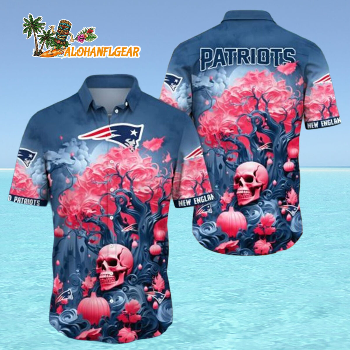 New England Patriots Halloween Skull Pumpkin New England Patriots Aloha Shirt 4