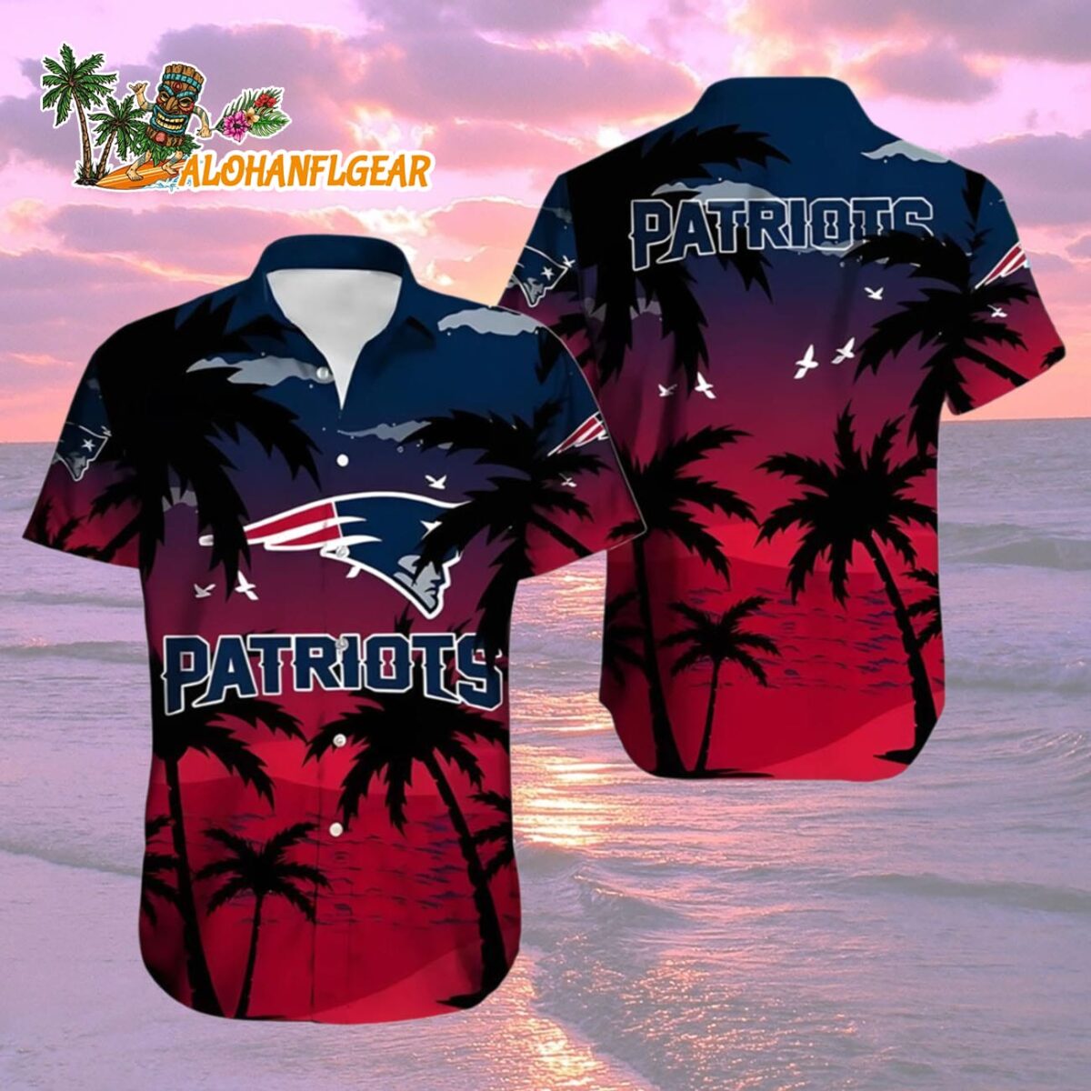 New England Patriots Hawaiian Shirt Crimson Palm Paradise New England Patriots Aloha Shirt 2