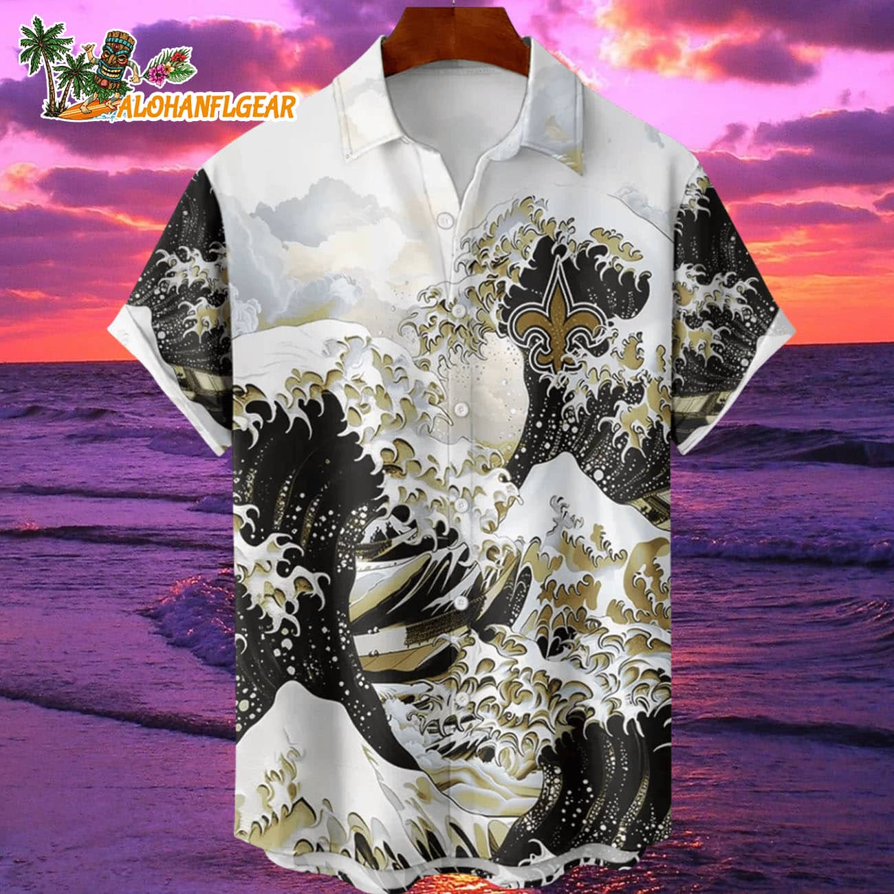 New Orleans Saints Great Wave Hawaiian Shirt Custom Name And Number NFL Aloha Shirt New Orleans Saints Great Wave Hawaiian Shirt Custom Name And Number NFL Aloha Shirt