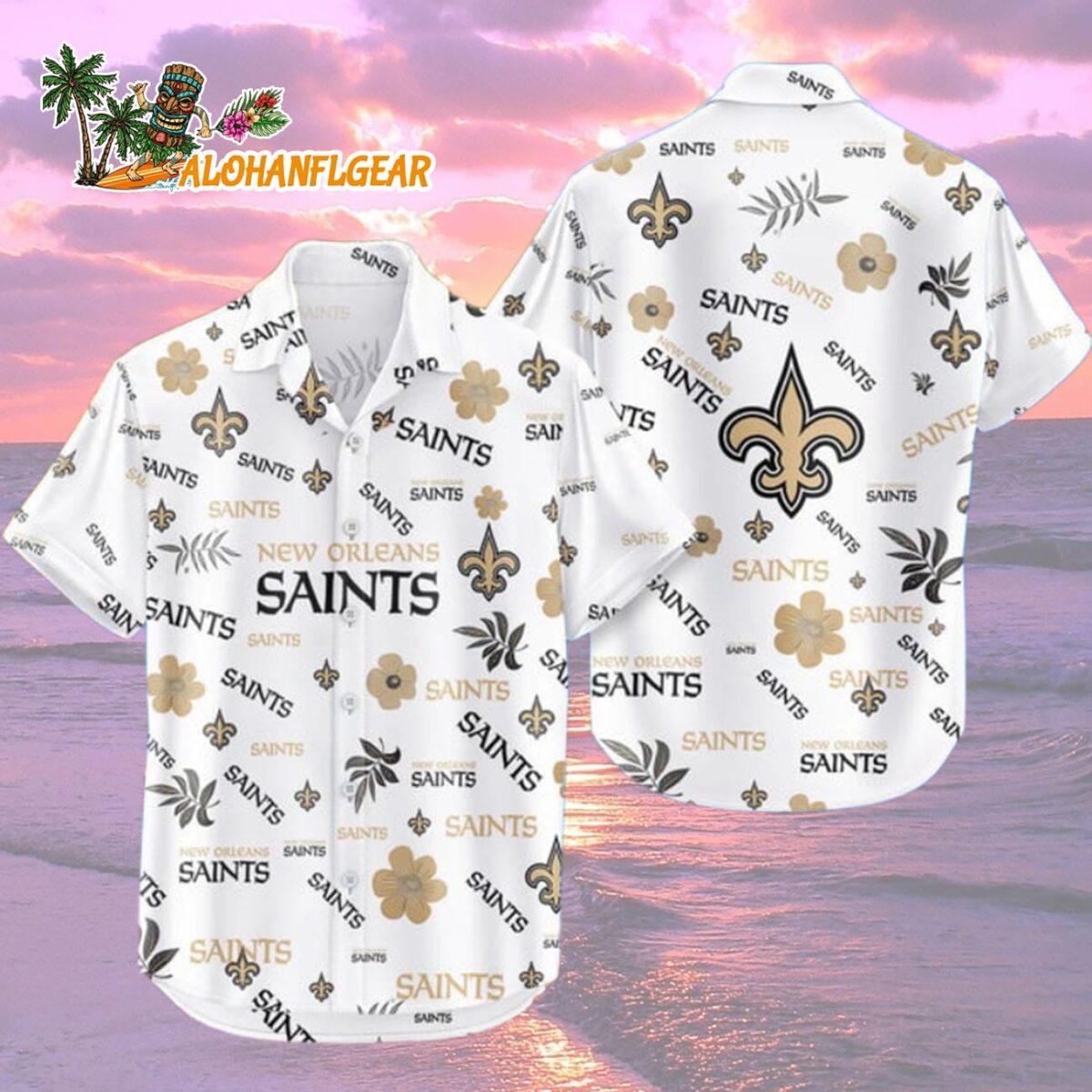 New Orleans Saints Hawaiian Shirt Tropical Beach New Orleans Saints Aloha Shirt 2