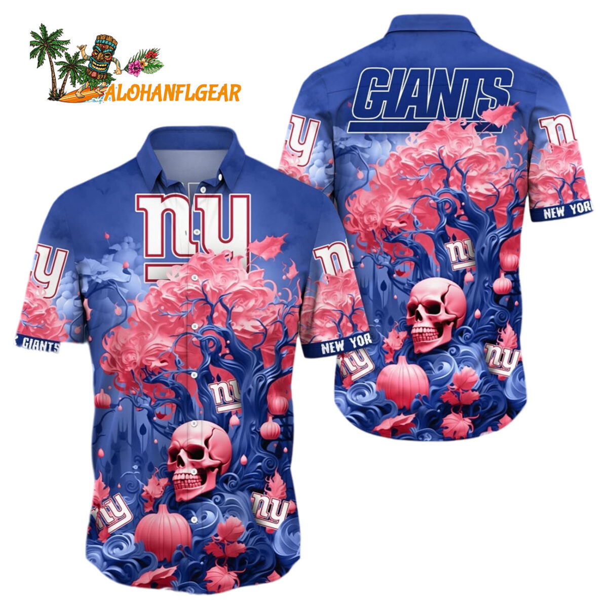 New York Giants Halloween Skull Pumpkin Hawaiian Shirt New York Giants Aloha Shirt 1