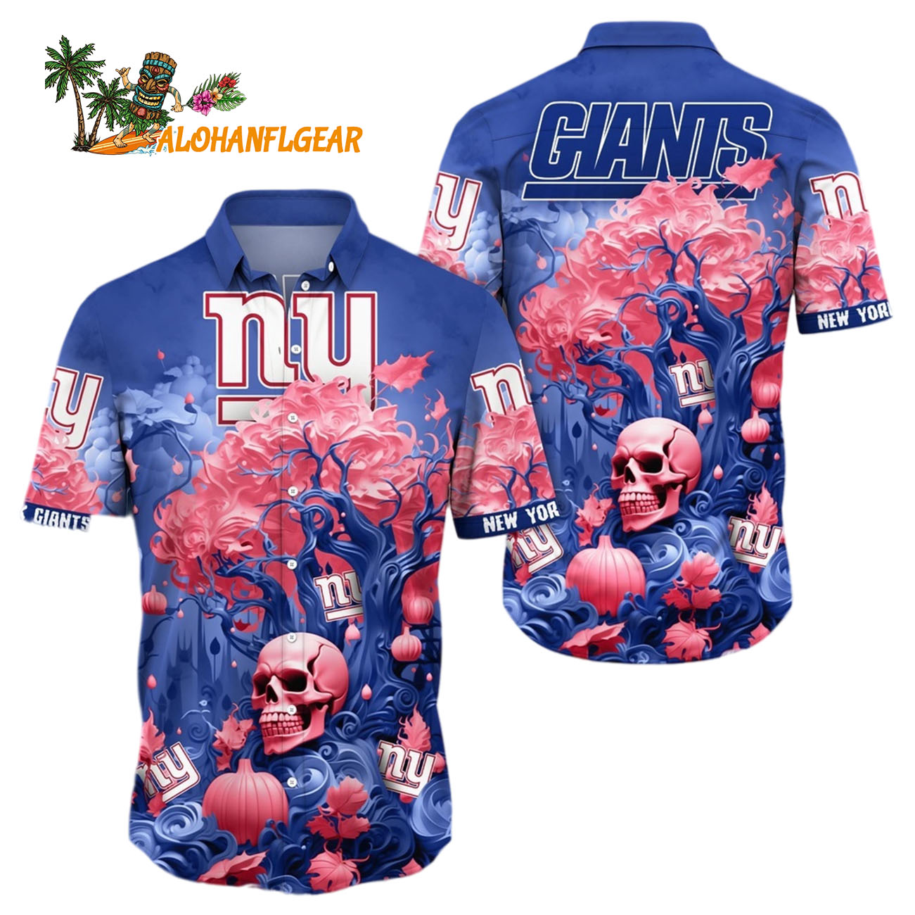 New York Giants Halloween Skull Pumpkin Hawaiian Shirt, New York Giants Aloha Shirt New York Giants Halloween Skull Pumpkin Hawaiian Shirt, New York Giants Aloha Shirt