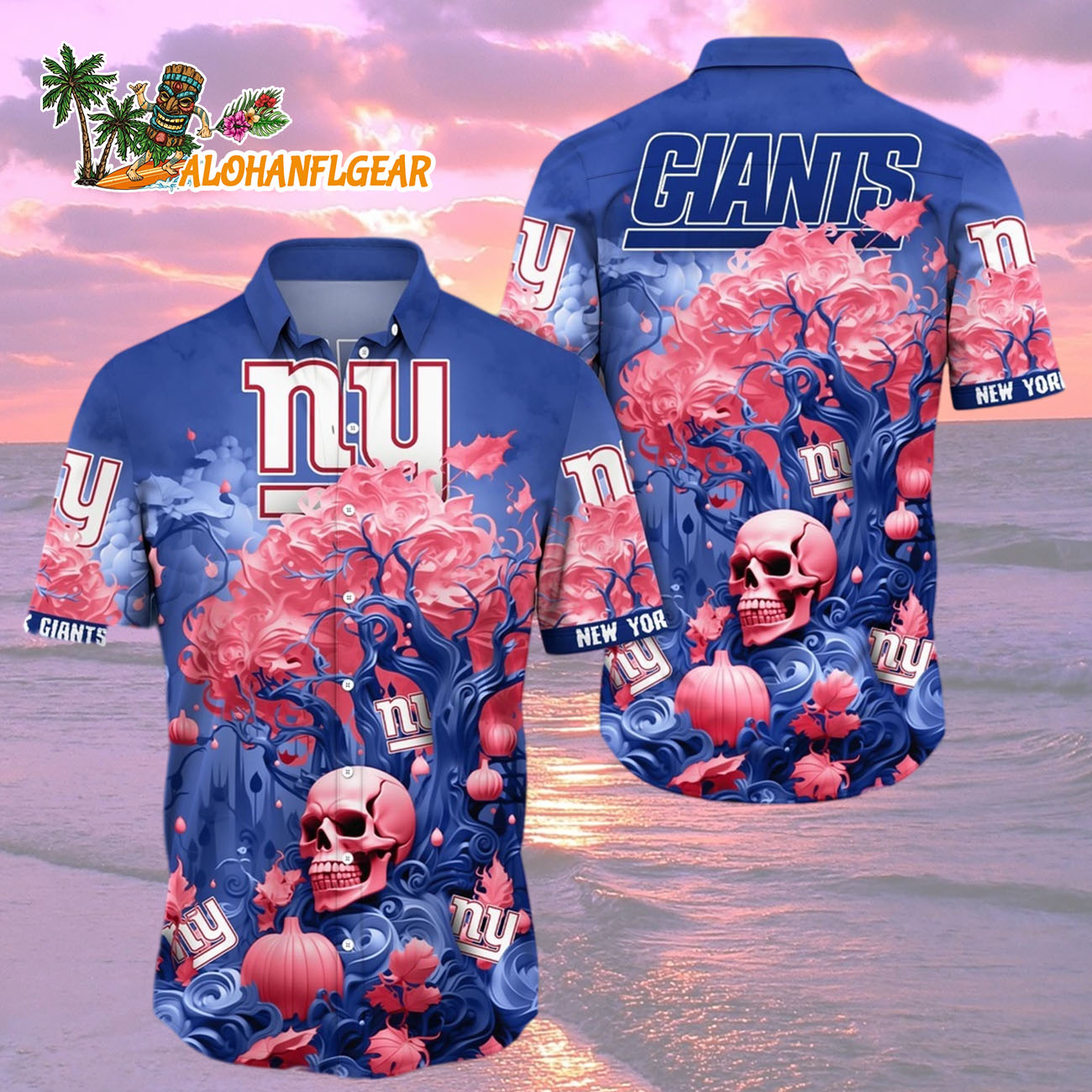 New York Giants Halloween Skull Pumpkin Hawaiian Shirt, New York Giants Aloha Shirt New York Giants Halloween Skull Pumpkin Hawaiian Shirt, New York Giants Aloha Shirt