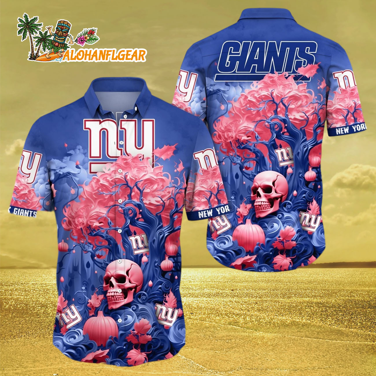 New York Giants Halloween Skull Pumpkin Hawaiian Shirt, New York Giants Aloha Shirt New York Giants Halloween Skull Pumpkin Hawaiian Shirt, New York Giants Aloha Shirt