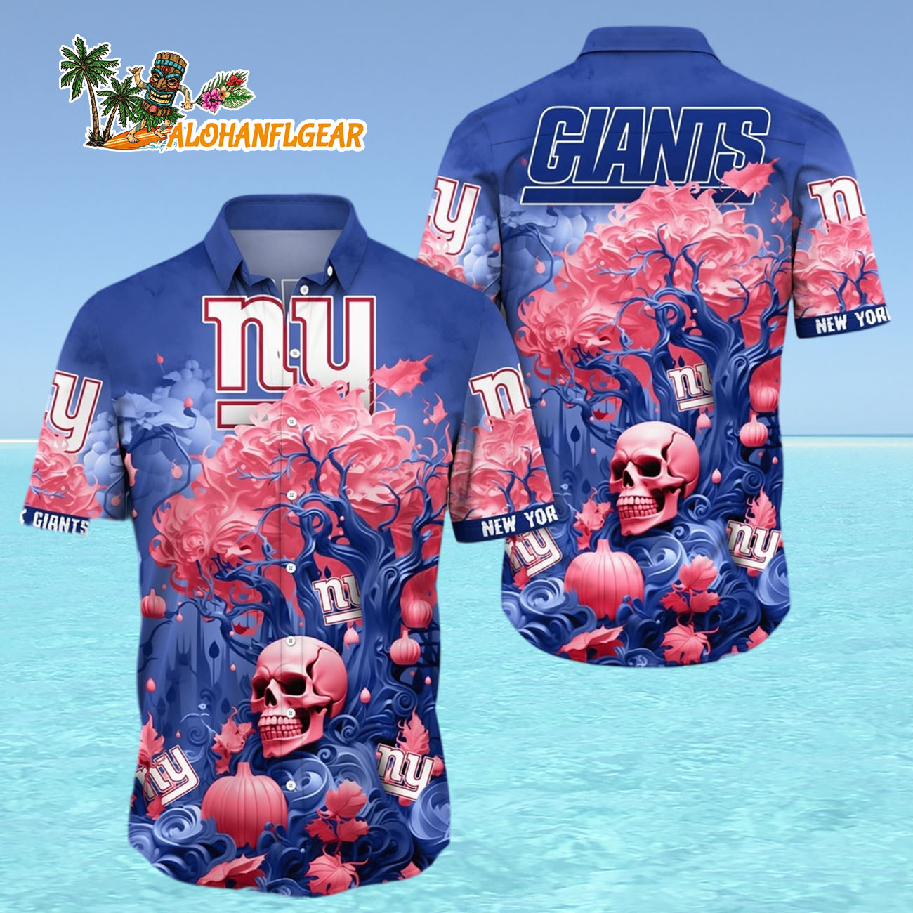 New York Giants Halloween Skull Pumpkin Hawaiian Shirt, New York Giants Aloha Shirt New York Giants Halloween Skull Pumpkin Hawaiian Shirt, New York Giants Aloha Shirt