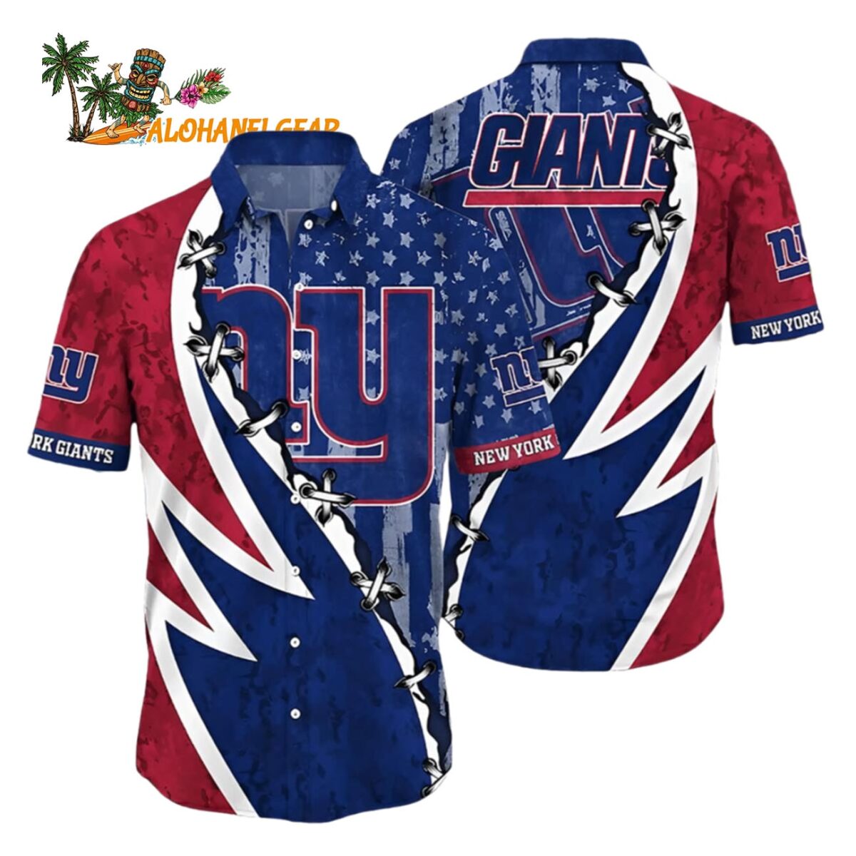 New York Giants Hawaiian Button Up Shirt 3d Printed Graphic American Flag Print New York Giants Aloha Shirt 1
