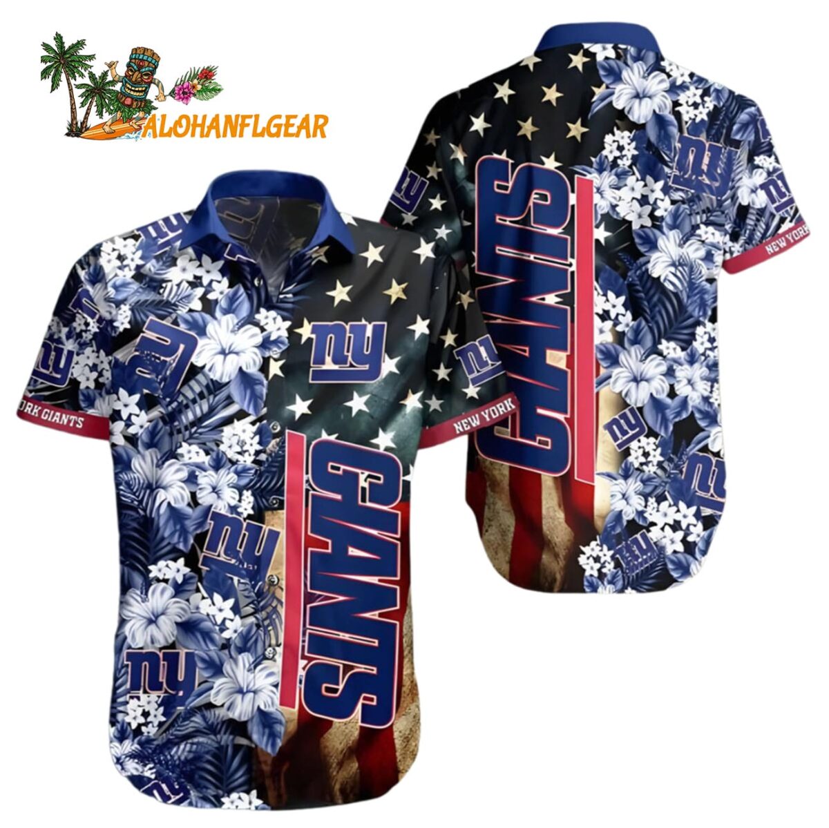 New York Giants Hawaiian Shirt American Flag Flowers Design New York Giants Aloha Shirt 1 New York Giants Hawaiian Shirt American Flag Flowers Design New York Giants Aloha Shirt 1