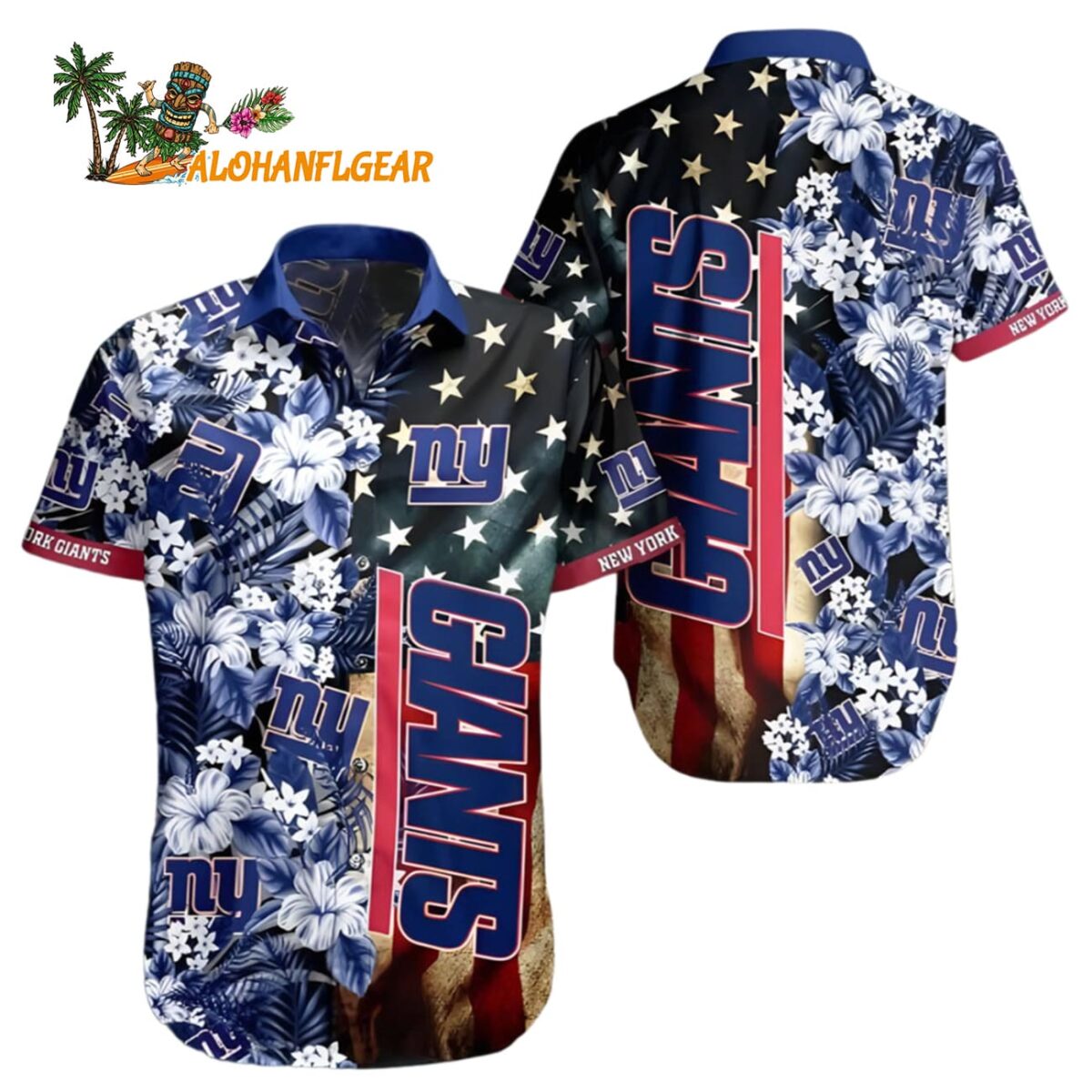 New York Giants Hawaiian Button Up Shirt 3d Printed Graphic American Flag Print, New York Giants Aloha Shirt 4 New York Giants Hawaiian Shirt American Flag Flowers Design New York Giants Aloha Shirt 1