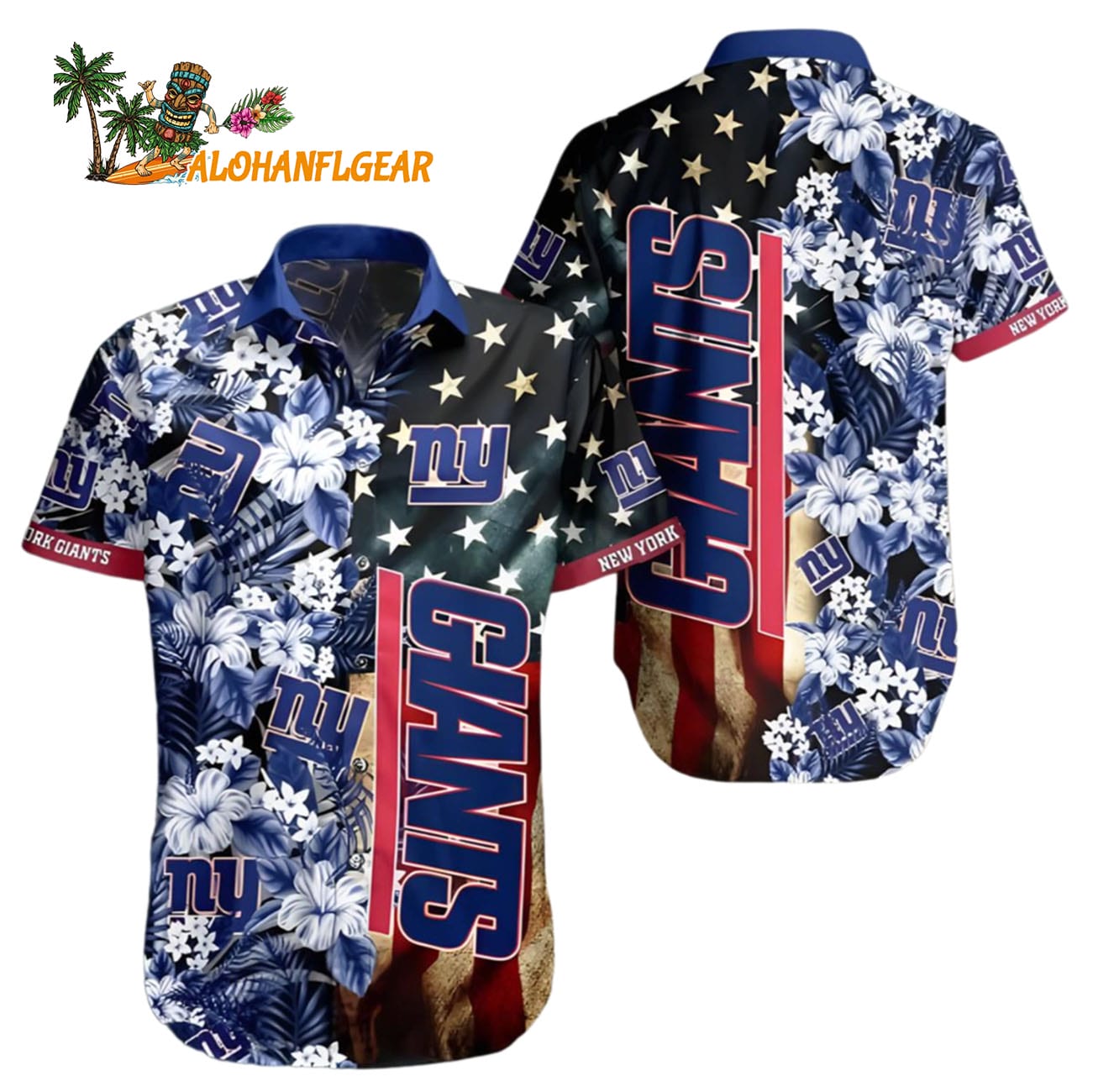New York Giants Hawaiian Button Up Shirt 3d Printed Graphic American Flag Print, New York Giants Aloha Shirt New York Giants Hawaiian Button Up Shirt 3d Printed Graphic American Flag Print, New York Giants Aloha Shirt