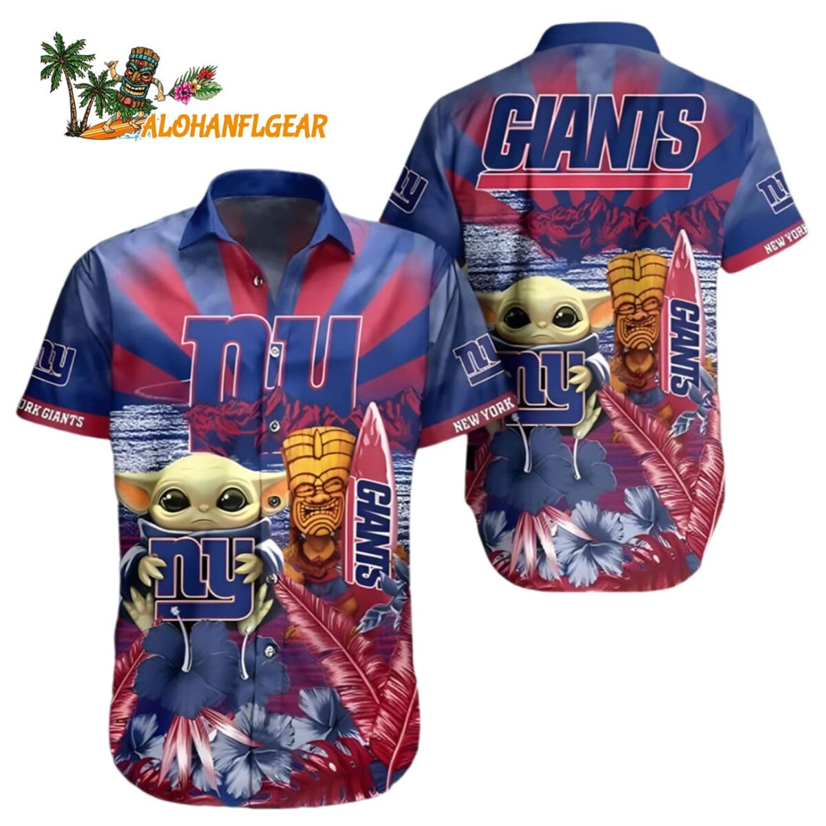 New York Giants Hawaiian Shirt Baby Yoda Tiki Party New York Giants Aloha Shirt 1