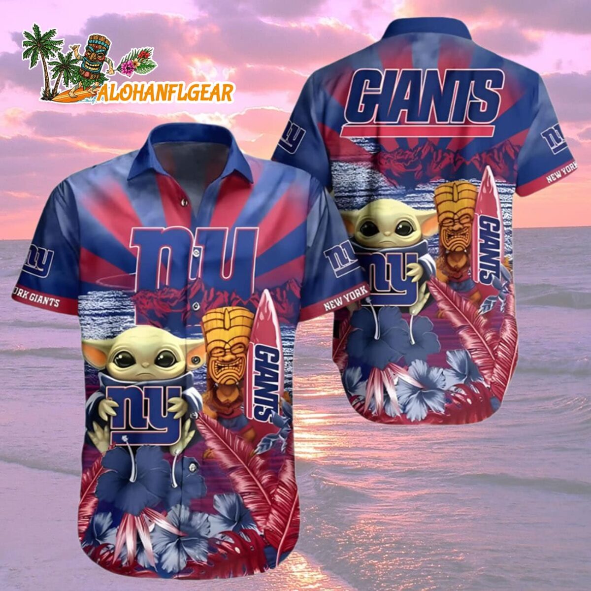 New York Giants Hawaiian Shirt Baby Yoda Tiki Party New York Giants Aloha Shirt 2