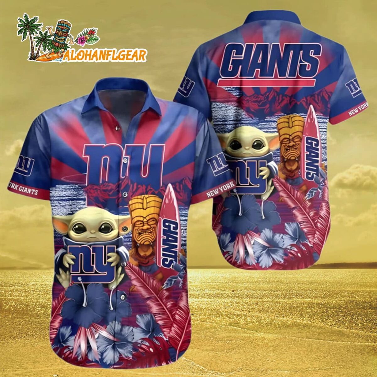 New York Giants Hawaiian Shirt Baby Yoda Tiki Party New York Giants Aloha Shirt 3