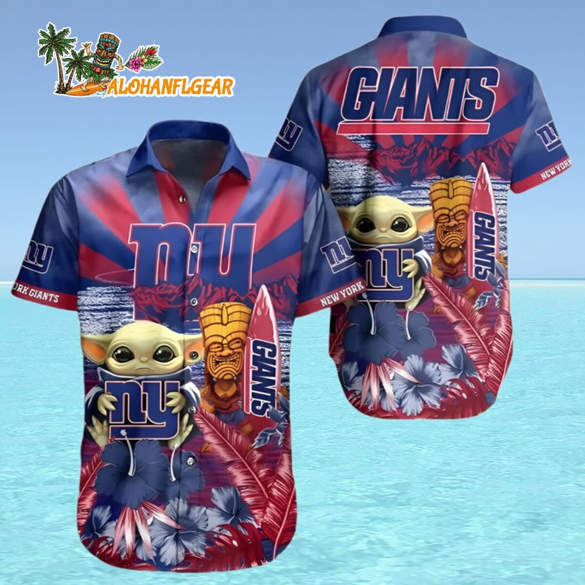 New York Giants Hawaiian Shirt Baby Yoda Tiki Party New York Giants Aloha Shirt 4