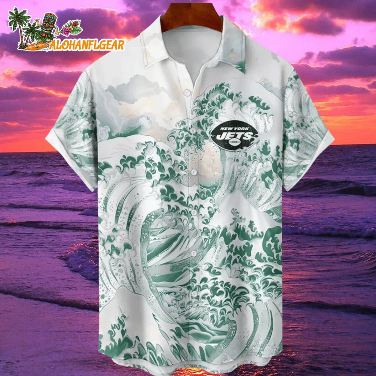 New York Jets Great Wave Hawaiian Shirt Custom Name And Number NFL Aloha Shirt 1