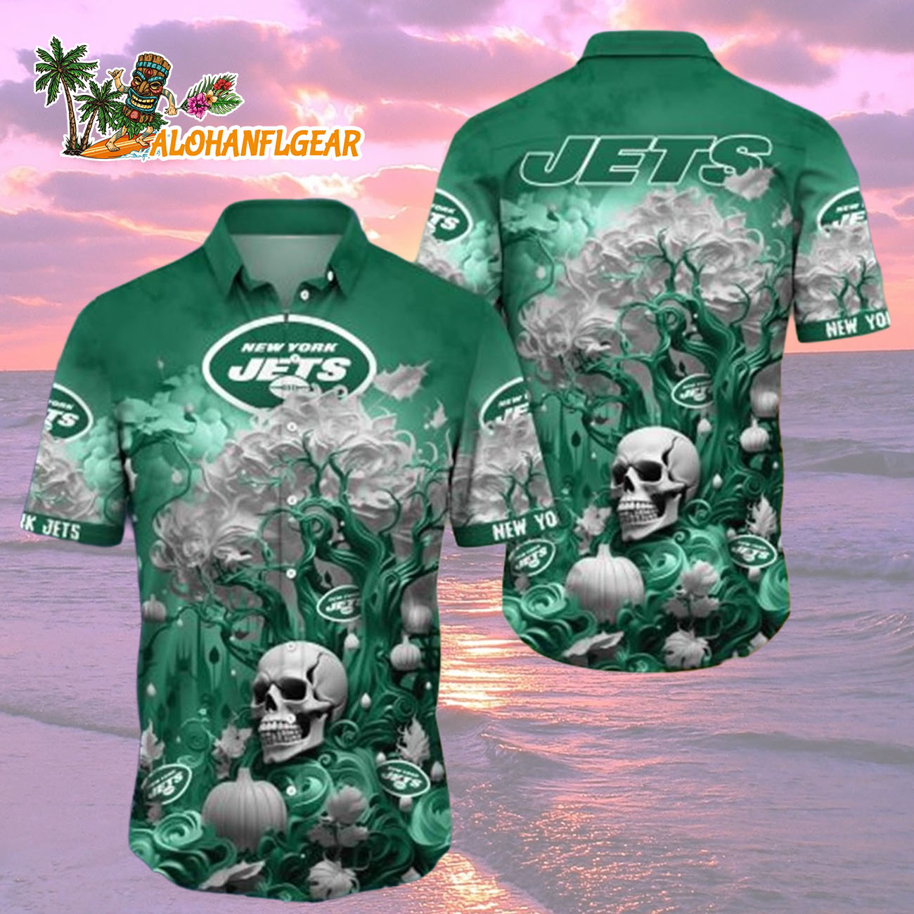 New York Jets Halloween Skull Pumpkin, New York Jets Aloha Shirt New York Jets Halloween Skull Pumpkin, New York Jets Aloha Shirt