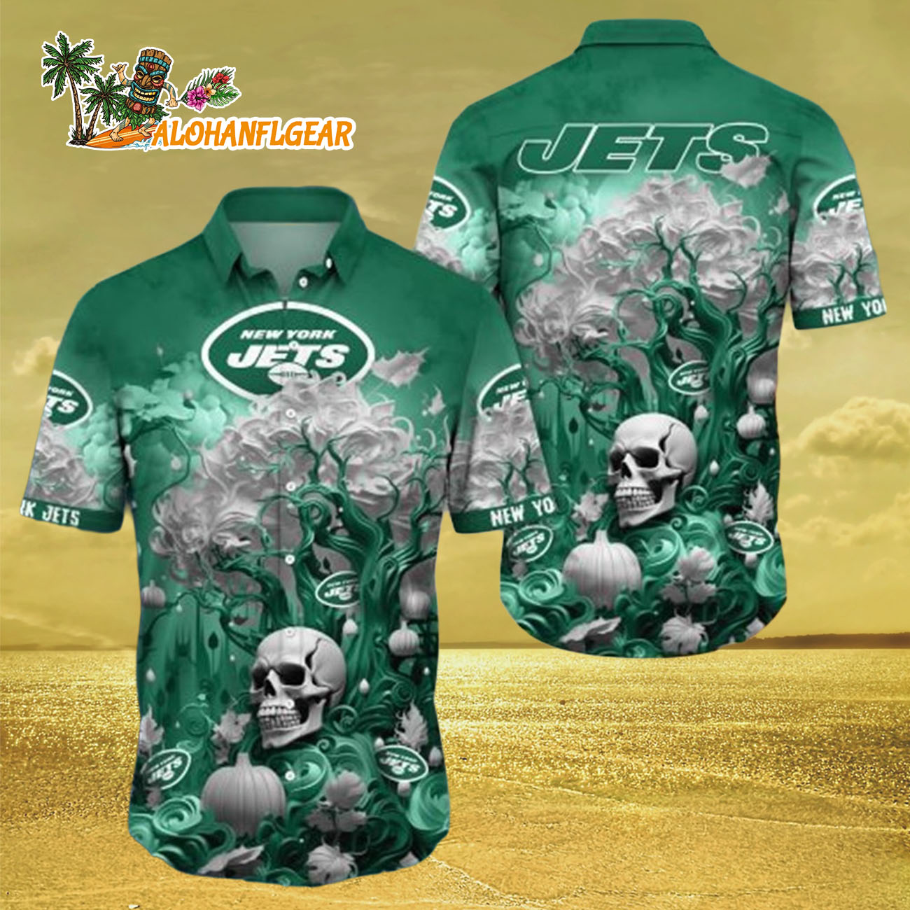 New York Jets Halloween Skull Pumpkin, New York Jets Aloha Shirt New York Jets Halloween Skull Pumpkin, New York Jets Aloha Shirt