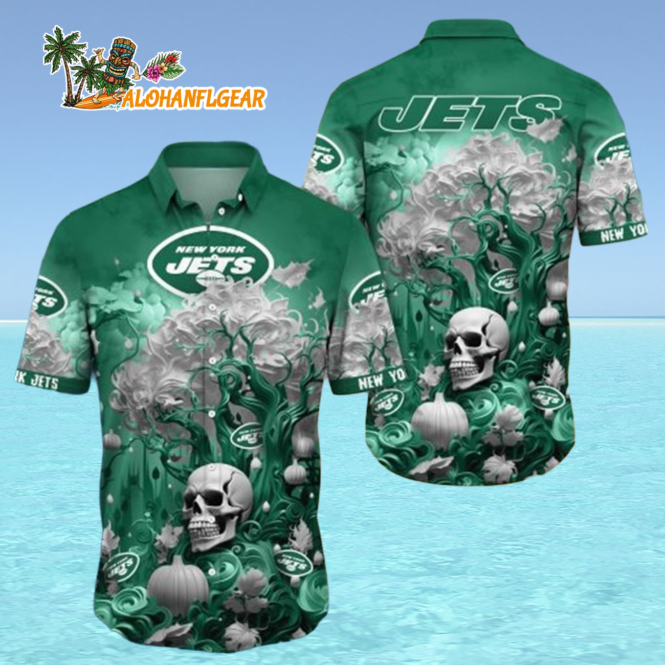 New York Jets Halloween Skull Pumpkin, New York Jets Aloha Shirt New York Jets Halloween Skull Pumpkin, New York Jets Aloha Shirt