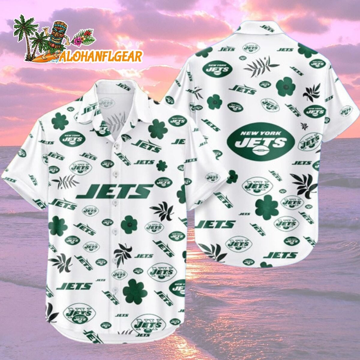 New York Jets Hawaiian Shirt Tropical Beach, New York Jets Aloha Shirt 1 New York Jets Hawaiian Shirt Tropical Beach New York Jets Aloha Shirt 2