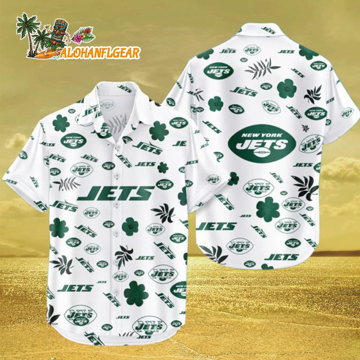 New York Jets Hawaiian Shirt Tropical Beach, New York Jets Aloha Shirt 2 New York Jets Hawaiian Shirt Tropical Beach New York Jets Aloha Shirt 3