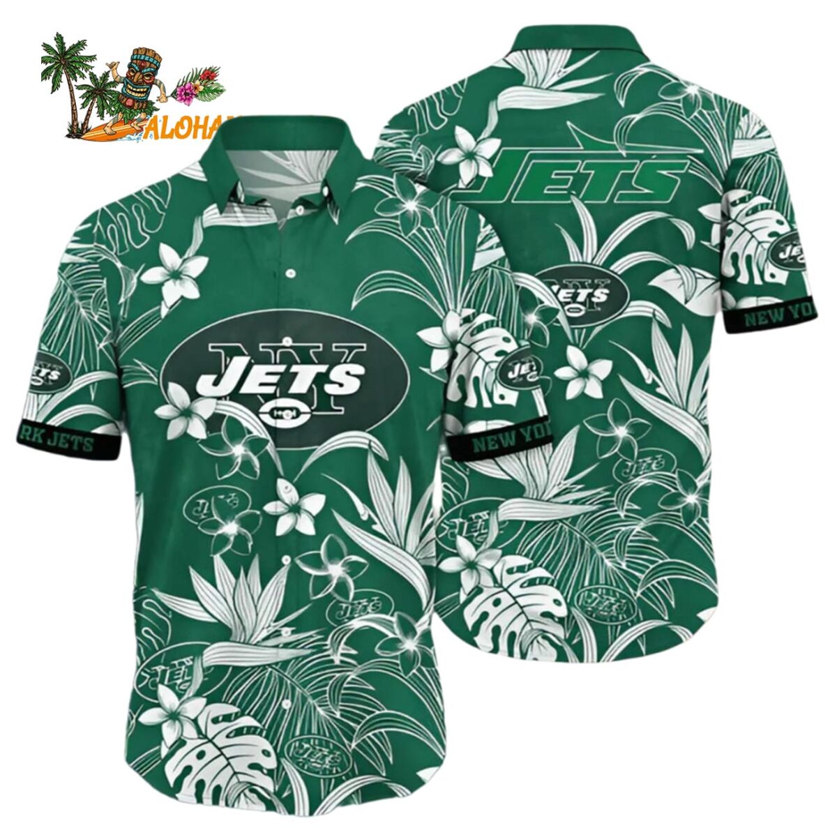 New York Jets Hawaiian Shirt White Flowers New York Jets Aloha Shirt 1