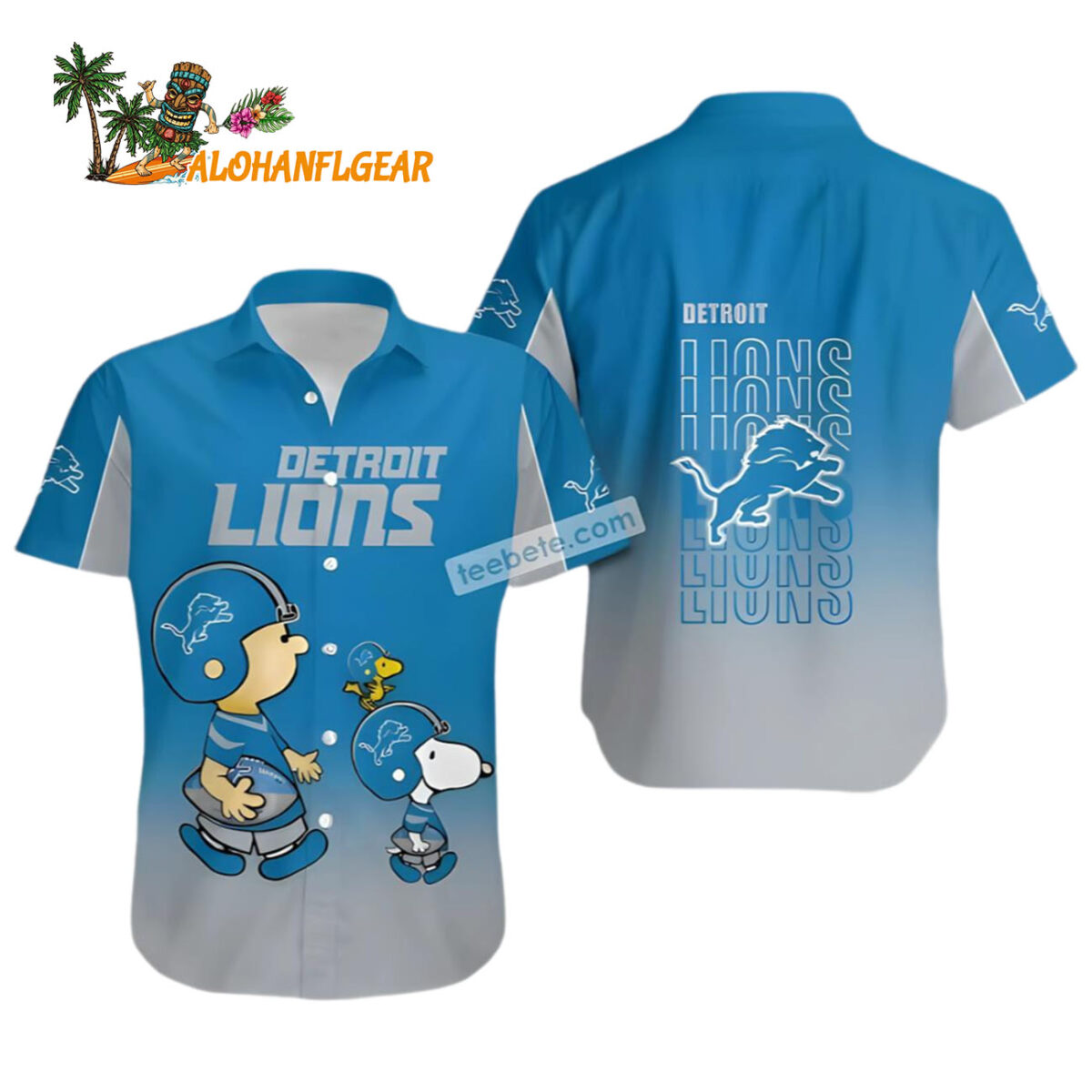 Peanuts Snoopy And Charlie Brown Detroit Lions Hawaiian Shirt Blue Detroit Lions Aloha Shirt 1