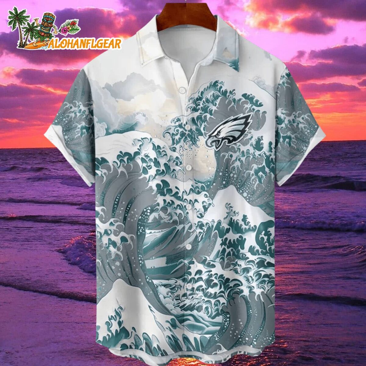 Philadelphia Eagles Great Wave Hawaiian Shirt Custom Name And Number NFL Aloha Shirt 1