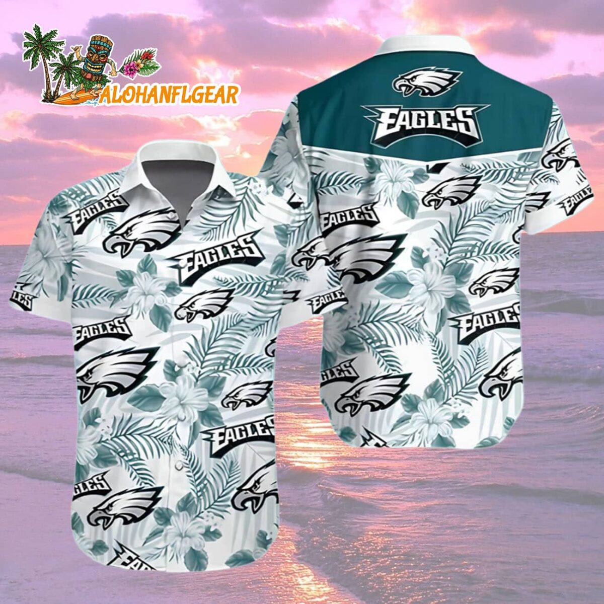 Philadelphia Eagles Shirt Mens Hibiscus Flower Pattern Philadelphia Eagles Aloha Shirt 2