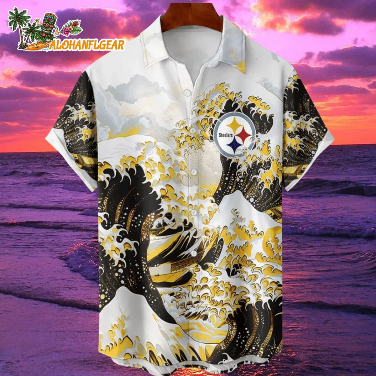 Pittsburgh Steelers Great Wave Hawaiian Shirt Custom Name And Number NFL Aloha Shirt 1