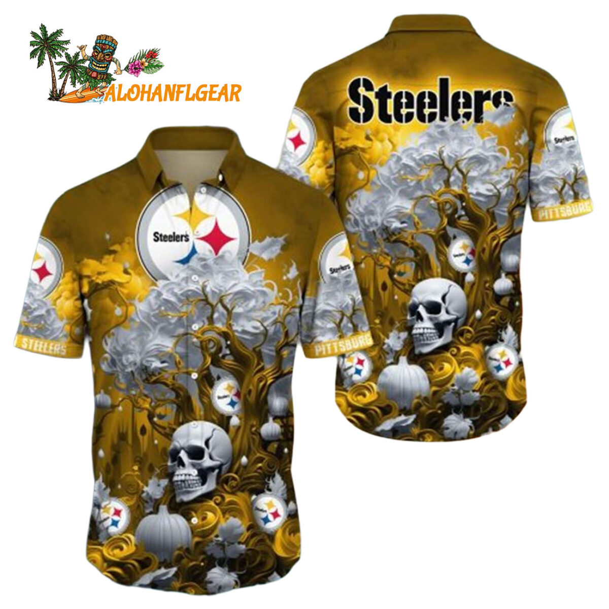 Pittsburgh Steelers Halloween Skull Pumpkin Philadelphia Eagles Aloha Shirt 1