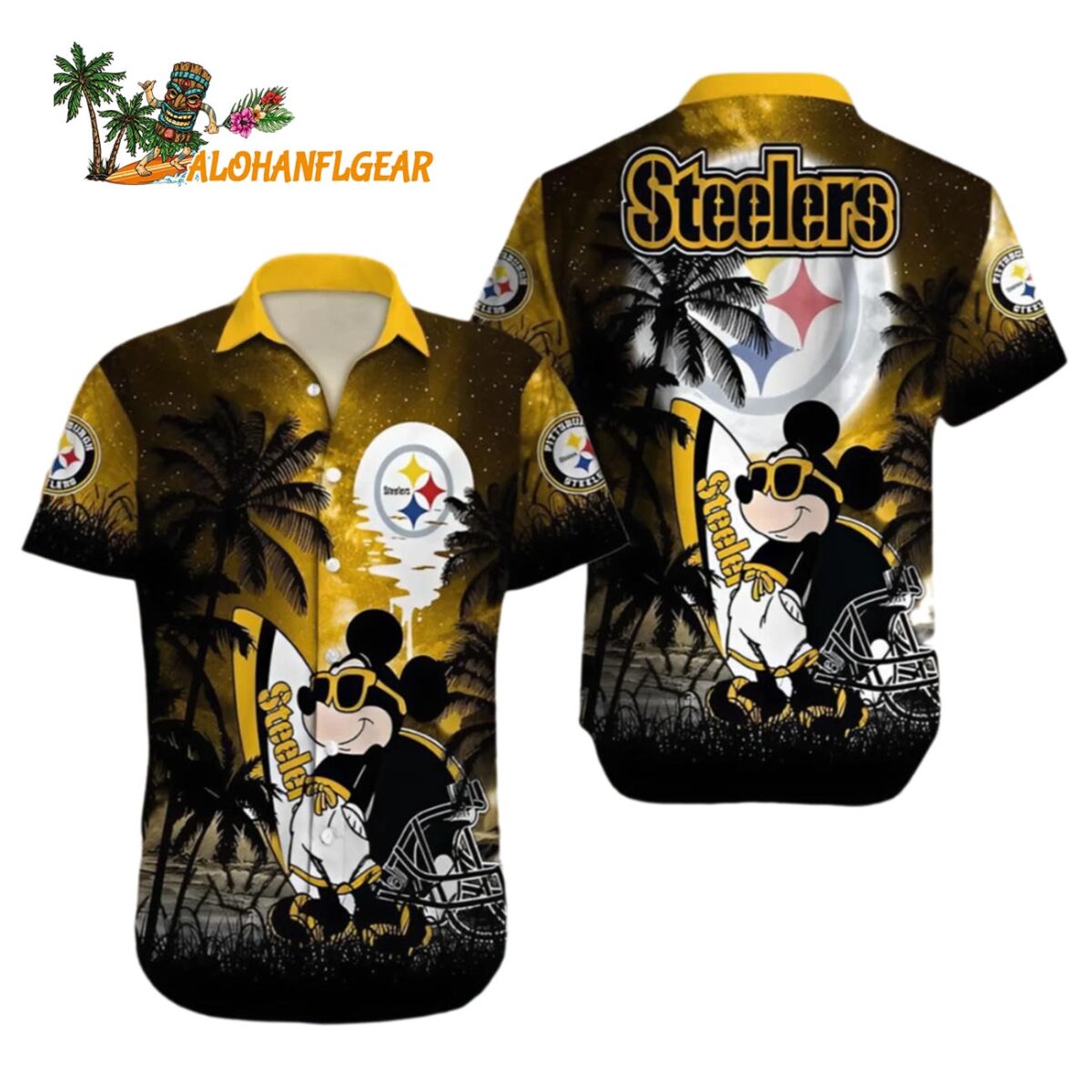 Pittsburgh Steelers Hawaiian Shirt Palm Tree Mickey Pittsburgh Steelers Aloha Shirt 1