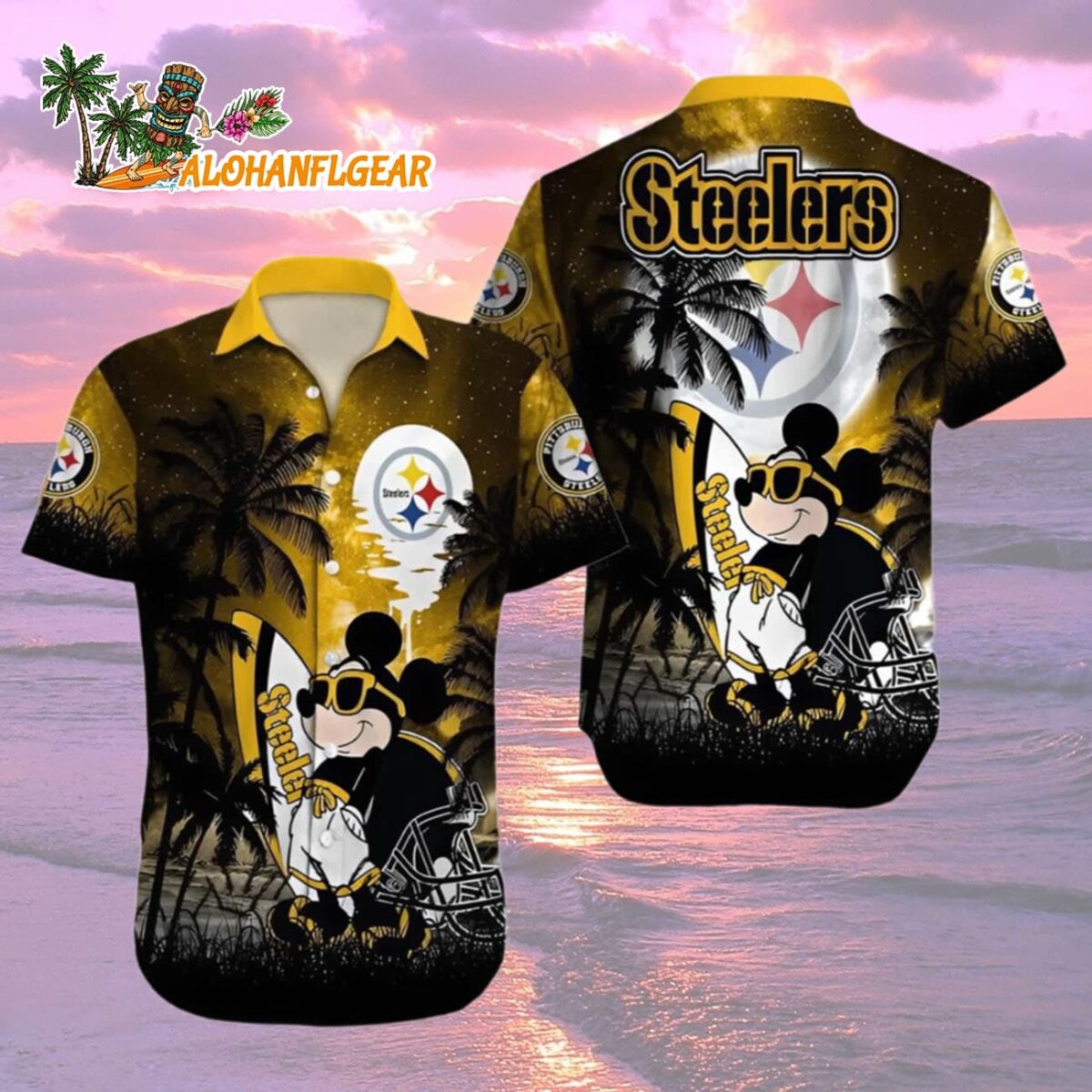 Pittsburgh Steelers Hawaiian Shirt Palm Tree Mickey Pittsburgh Steelers Aloha Shirt 2