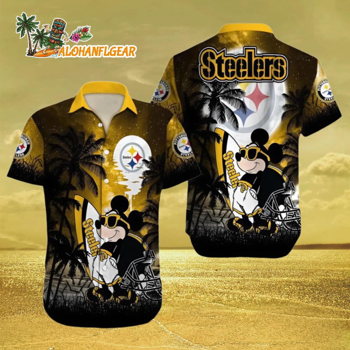 Pittsburgh Steelers Hawaiian Shirt Palm Tree Mickey Pittsburgh Steelers Aloha Shirt 3