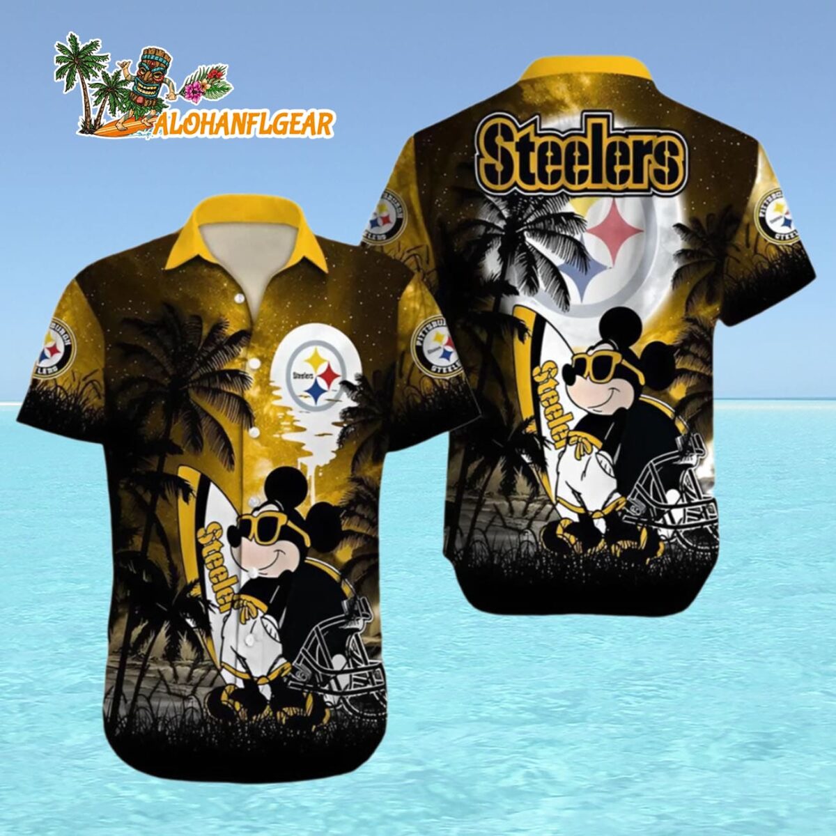 Pittsburgh Steelers Hawaiian Shirt Palm Tree Mickey Pittsburgh Steelers Aloha Shirt 4