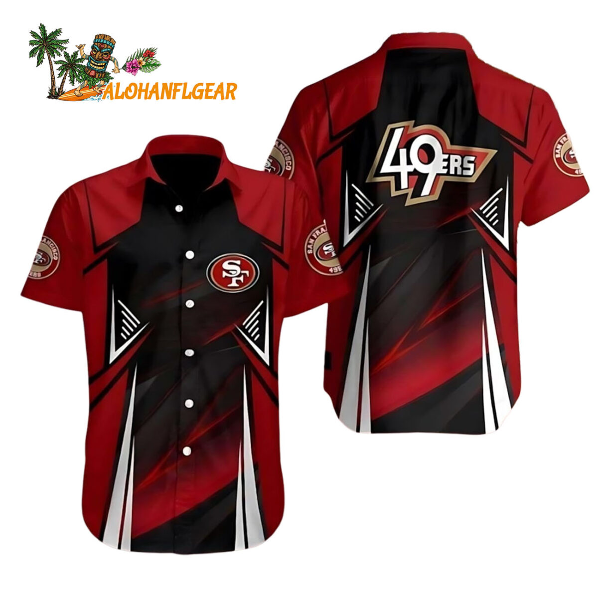 San Francisco 49ers Dynamic Play Red Black Hawaiian Shirt San Francisco 49ers Aloha Shirt 1