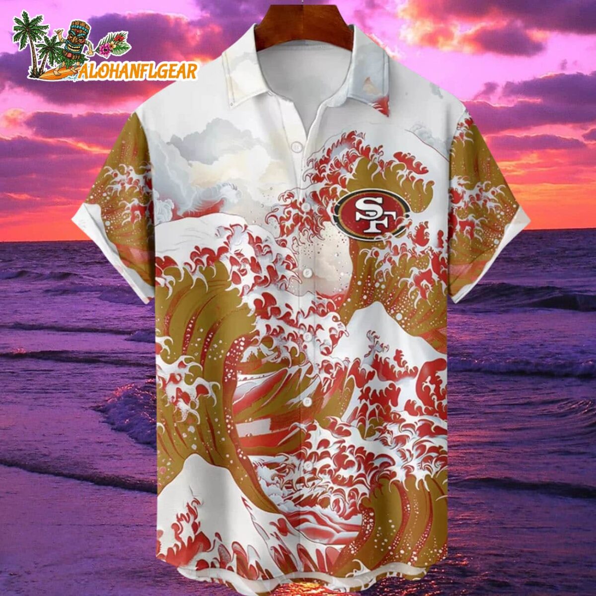 San Francisco 49ers Great Wave Hawaiian Shirt Custom Name And Number NFL Aloha Shirt 1