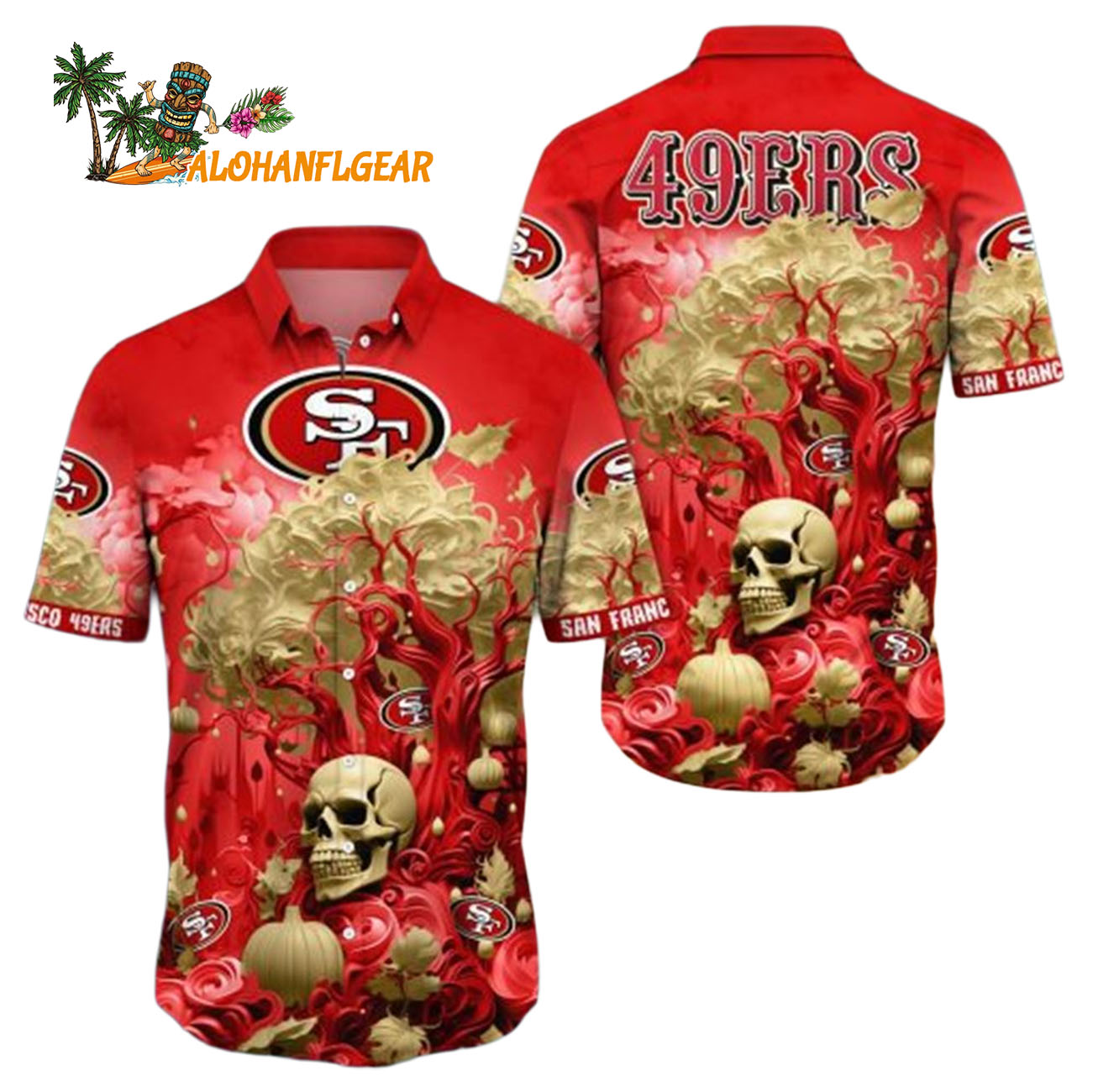 San Francisco 49ers Halloween Skull Pumpkin, San Francisco 49ers Aloha Shirt San Francisco 49ers Halloween Skull Pumpkin, San Francisco 49ers Aloha Shirt