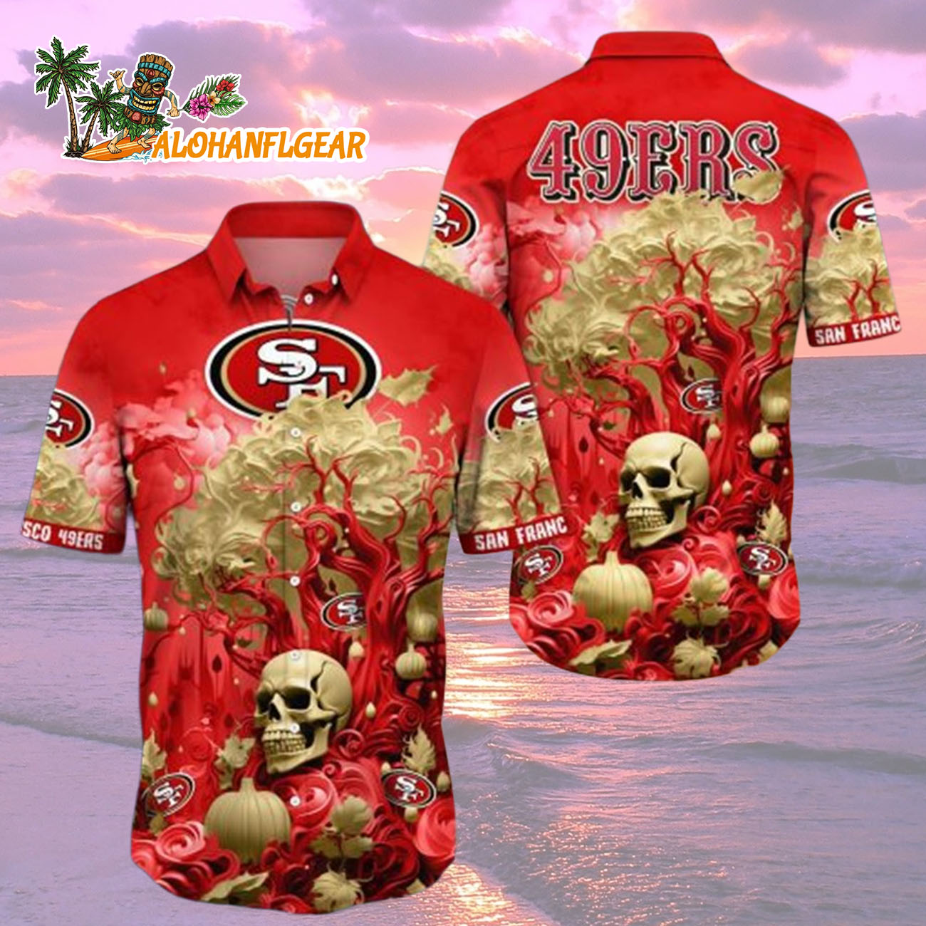 San Francisco 49ers Halloween Skull Pumpkin, San Francisco 49ers Aloha Shirt San Francisco 49ers Halloween Skull Pumpkin, San Francisco 49ers Aloha Shirt