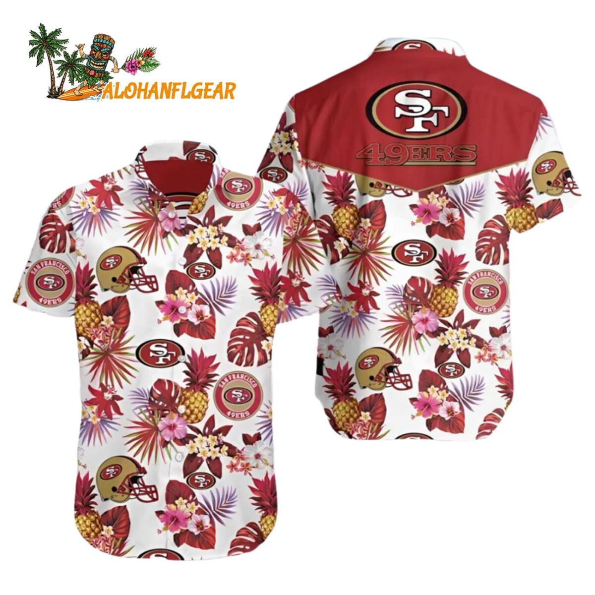 San Francisco 49ers Hawaiian Shirt Pineapple And Floral Motifs San Francisco 49ers Aloha Shirt 1
