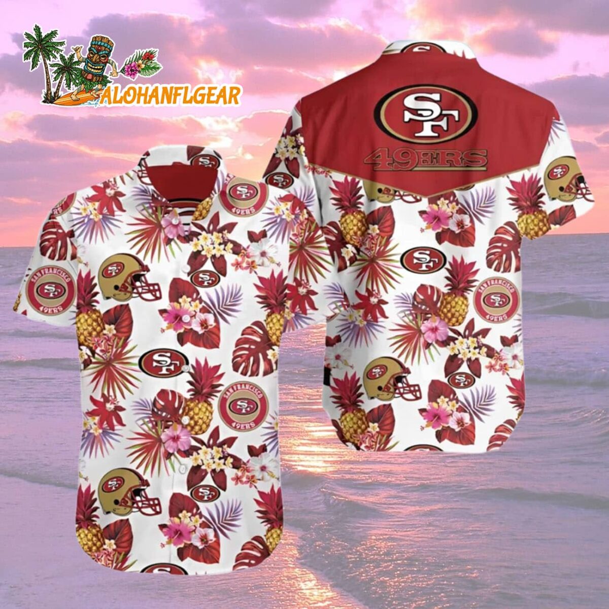 San Francisco 49ers Hawaiian Shirt Pineapple And Floral Motifs San Francisco 49ers Aloha Shirt 2