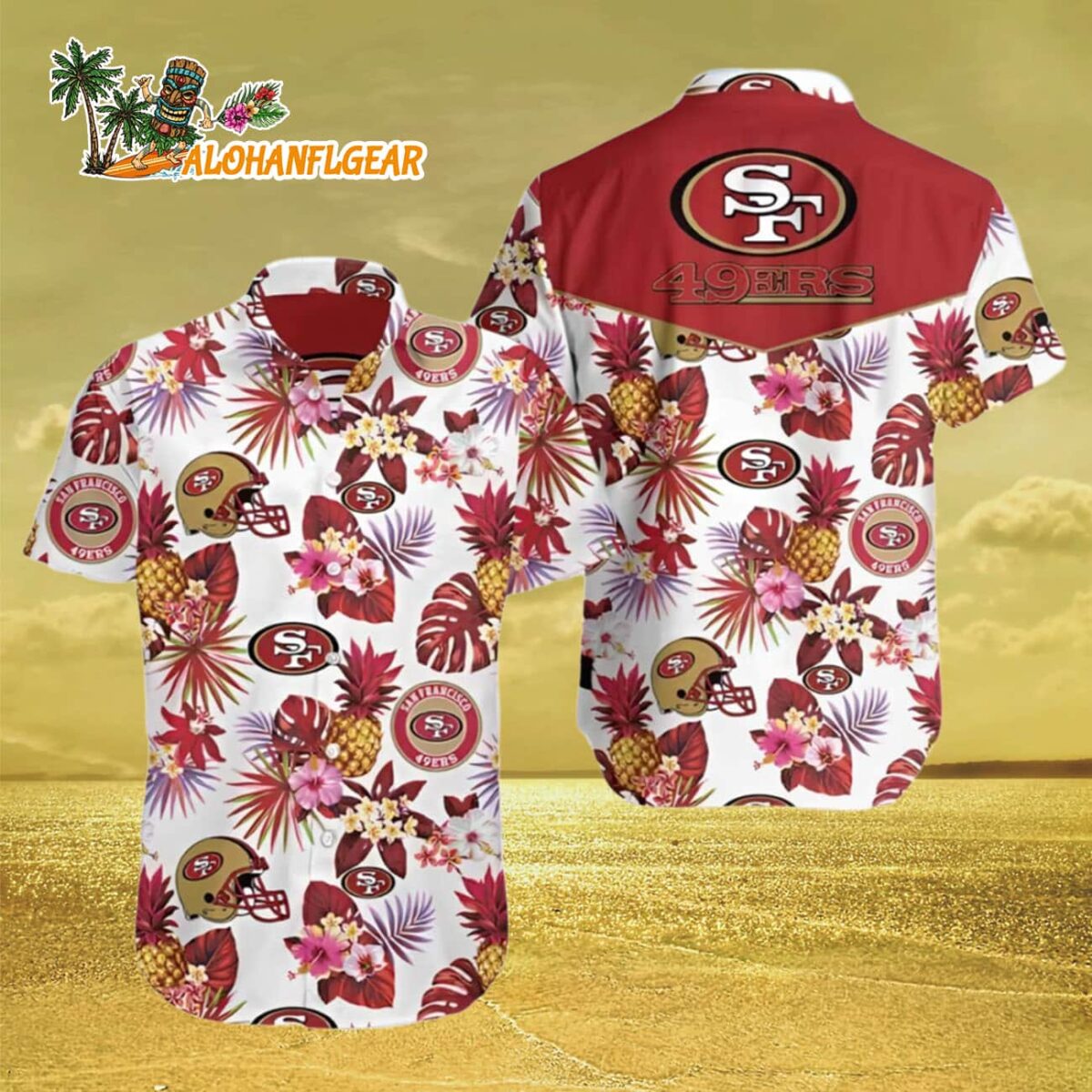San Francisco 49ers Hawaiian Shirt Pineapple And Floral Motifs San Francisco 49ers Aloha Shirt 3