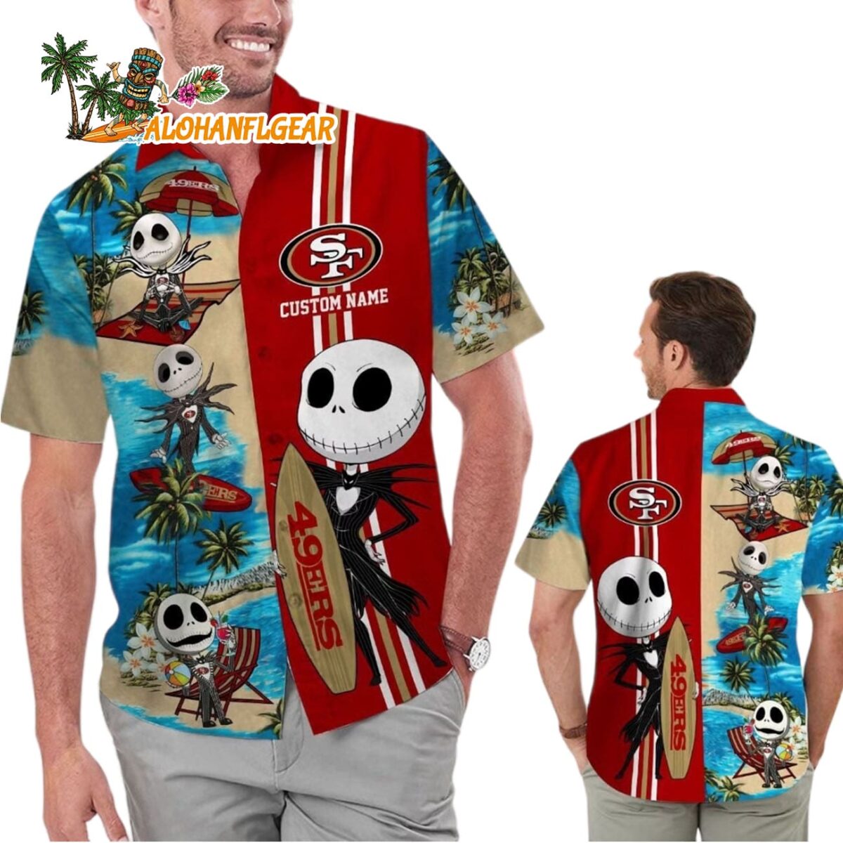 San Francisco 49ers Jack Skellington Hawaiian Short Sleeve Shirt San Francisco 49ers Aloha Shirt 1