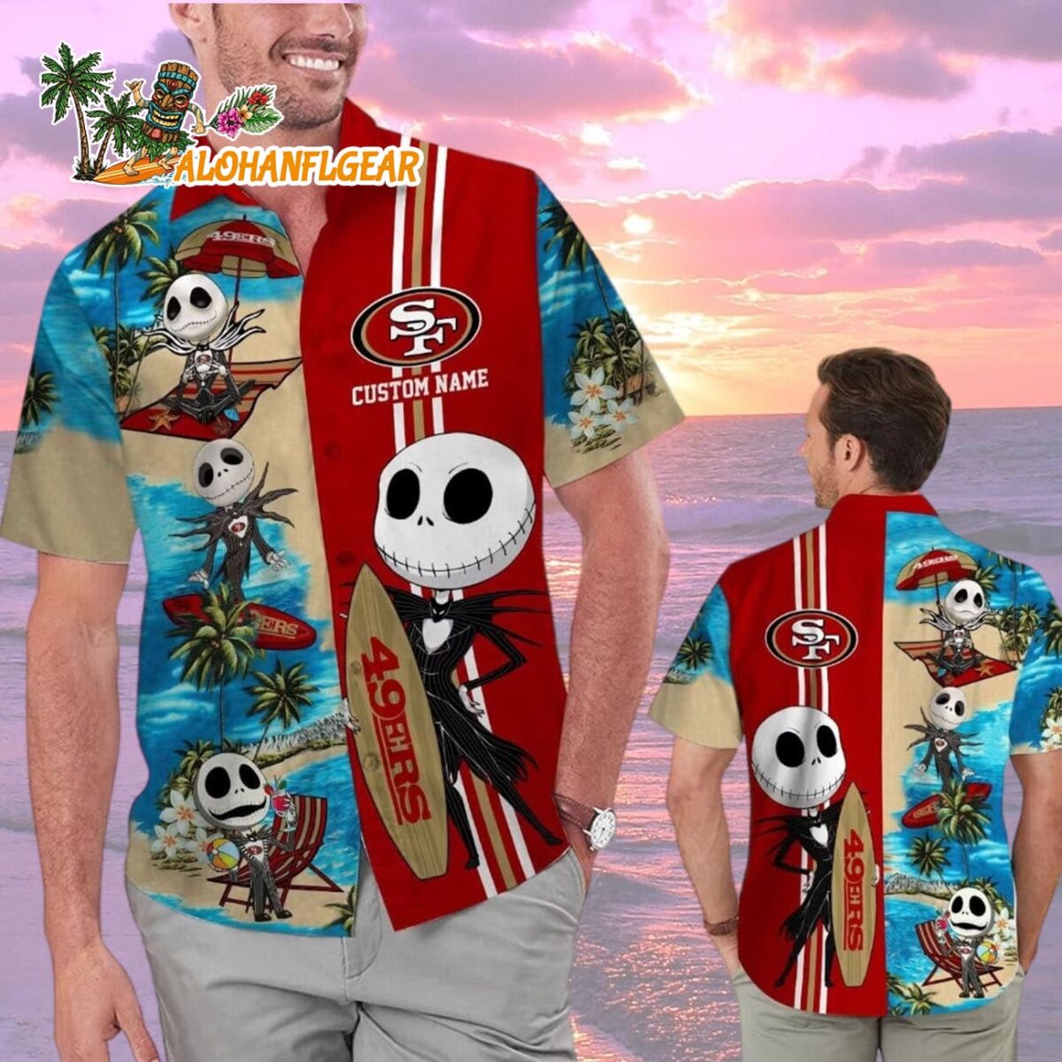 San Francisco 49ers Jack Skellington Hawaiian Short Sleeve Shirt, San Francisco 49ers Aloha Shirt 1 San Francisco 49ers Jack Skellington Hawaiian Short Sleeve Shirt San Francisco 49ers Aloha Shirt 2