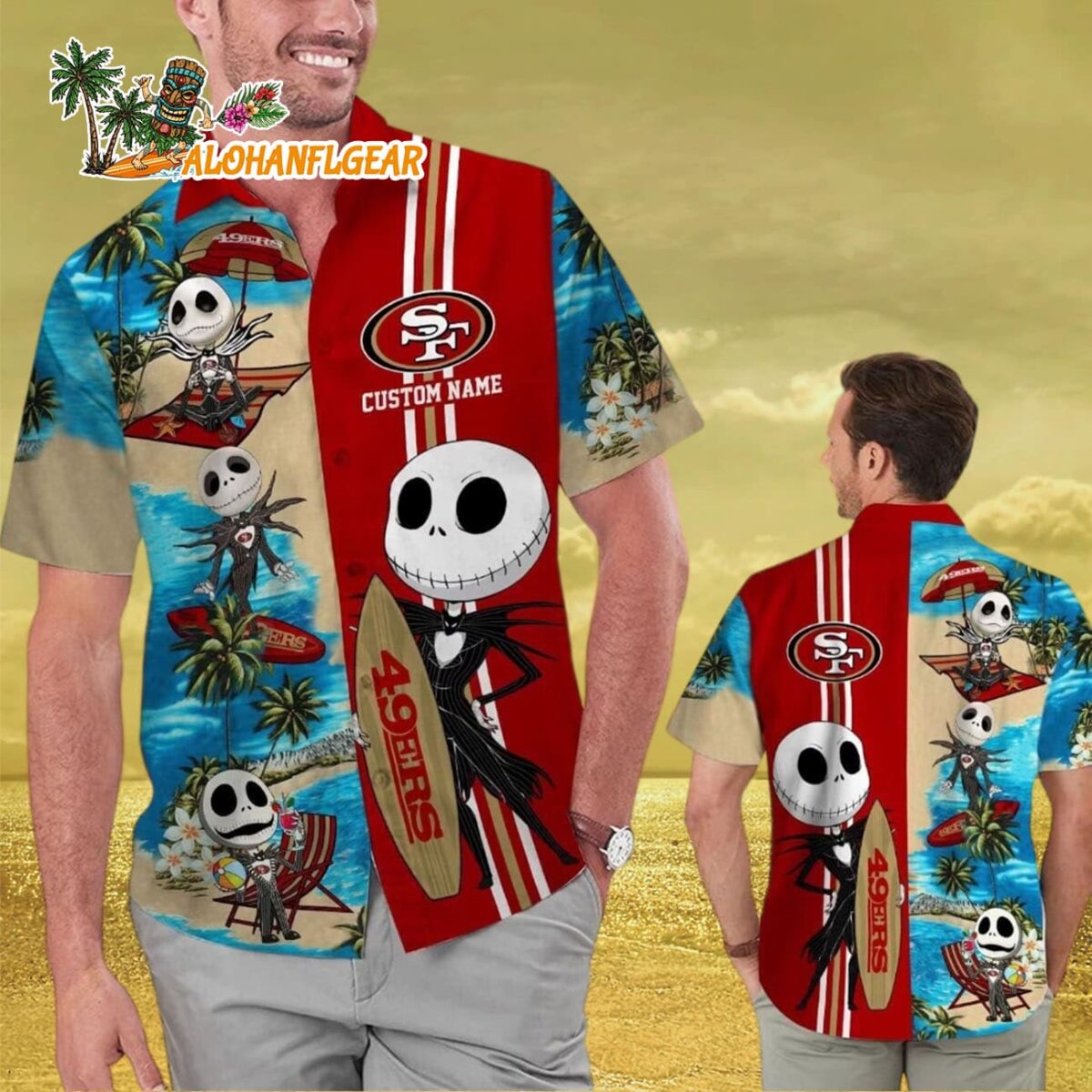 San Francisco 49ers Jack Skellington Hawaiian Short Sleeve Shirt, San Francisco 49ers Aloha Shirt 2 San Francisco 49ers Jack Skellington Hawaiian Short Sleeve Shirt San Francisco 49ers Aloha Shirt 3