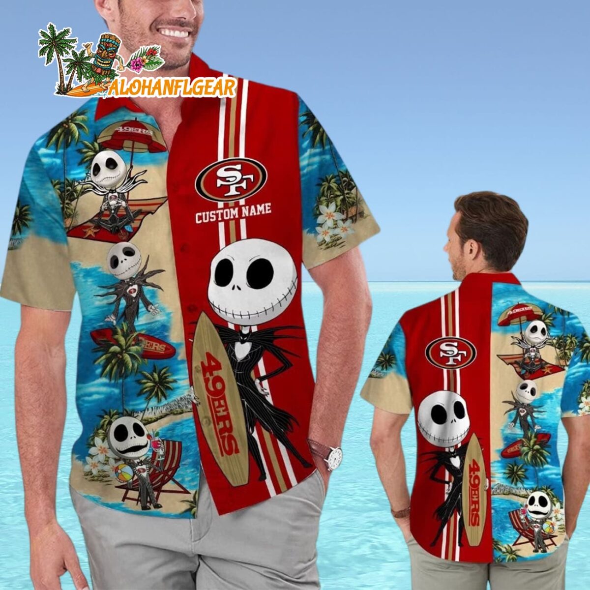 San Francisco 49ers Jack Skellington Hawaiian Short Sleeve Shirt San Francisco 49ers Aloha Shirt 4 San Francisco 49ers Jack Skellington Hawaiian Short Sleeve Shirt San Francisco 49ers Aloha Shirt 4